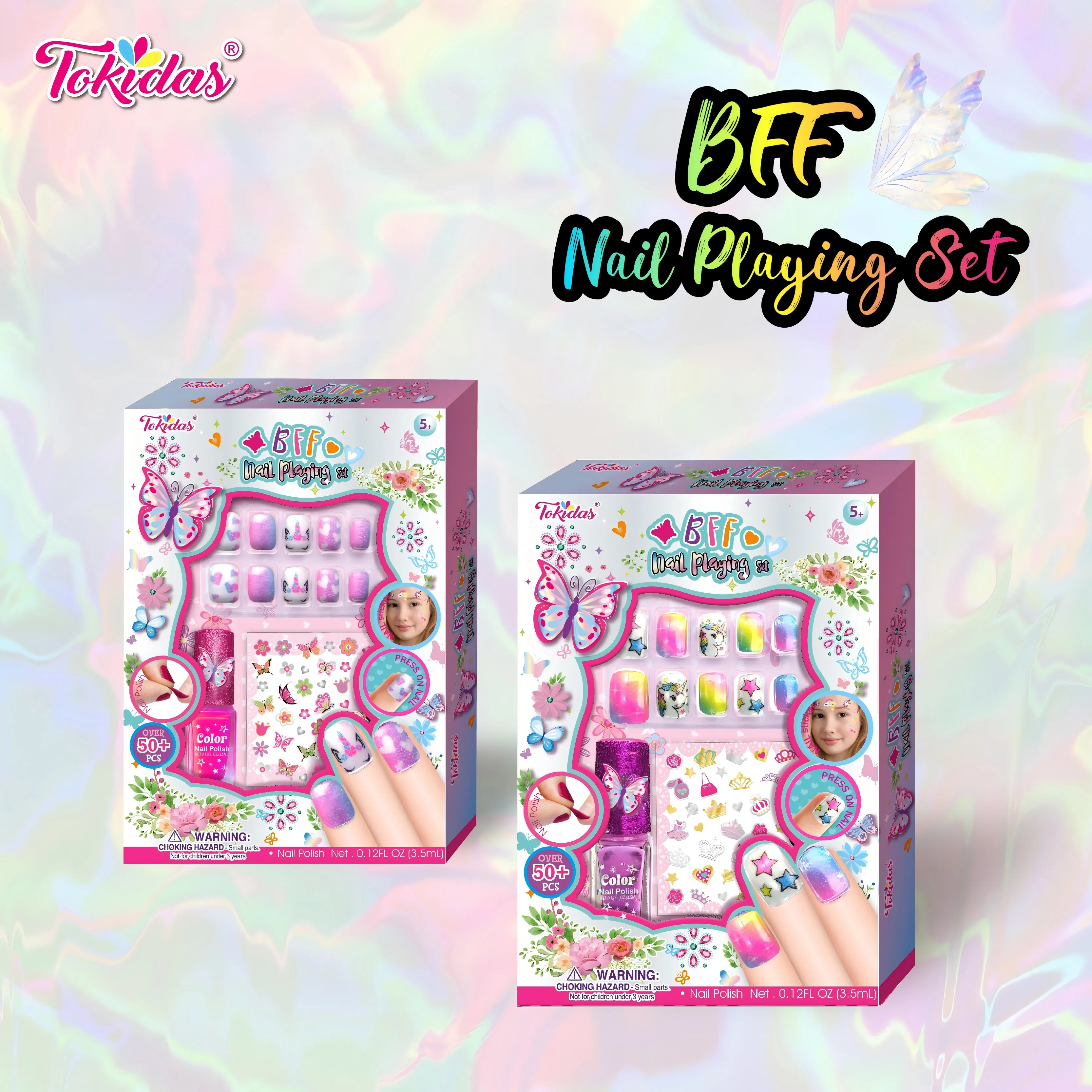 Makeup Toy Princess Pretend Toys Nail Art Toys Kids Makeup Set Butterfly Nail Playing Set Press on nail Stickers Nail Polish Art Kids Toys