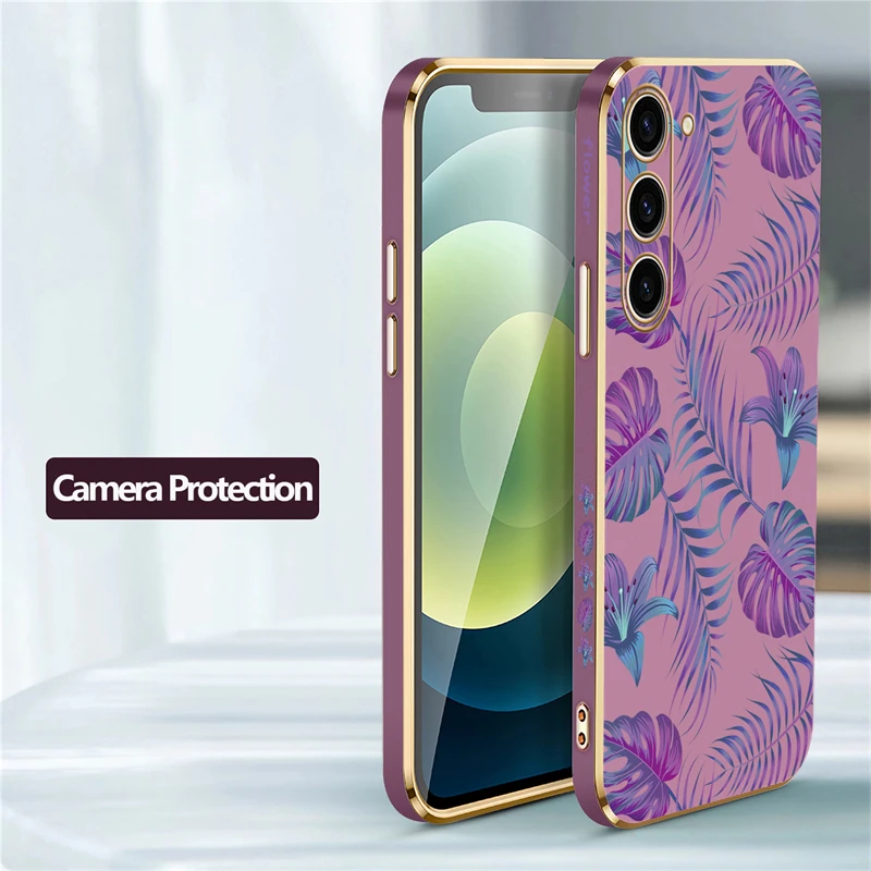 Tropical Plants Purple Leaf Shockproof Silicone Phone Cover