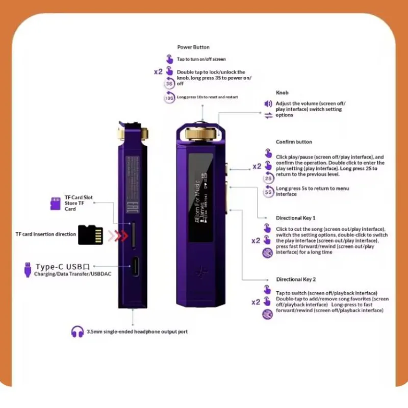 FiiO Snowysky ECHO NANO 음악 플레이어 휴대용 무손실 HIFI 음악 플레이어 OLED 스크린 고해상도 오디오 DAP MP3 플레이어 선물