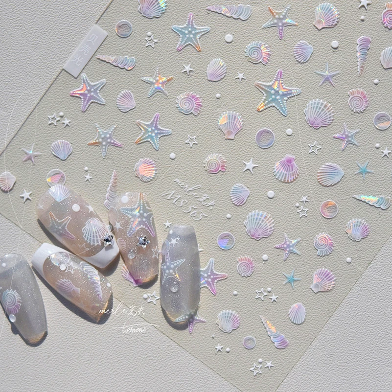 Summer Beach Ocean Shell Starfish Clams Conch Stars Sea Bubble Seasnail Soft Relief Decoration Nail Art Stickers Manicure Decals 2