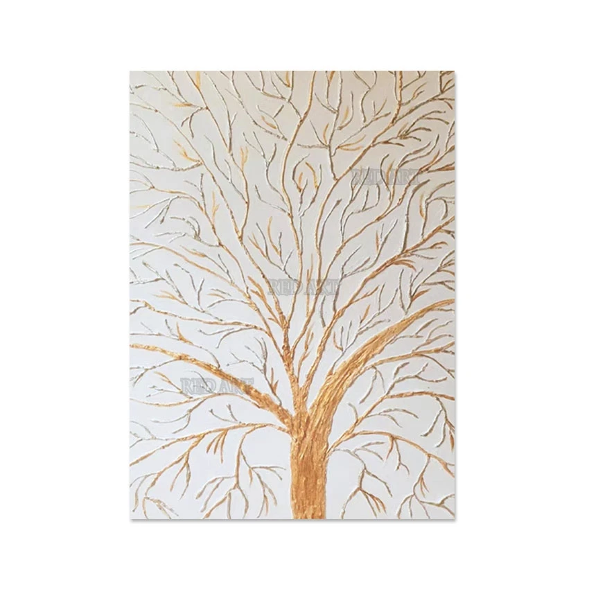 

Golden Acrylic Lines Tree Picture Large Wall Hanging Abstract Murals Art Pure Handmade Painting Wall Panel Set Showpieces