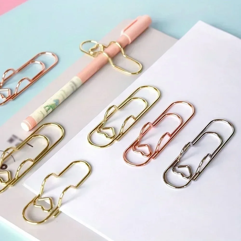 다기능 사랑 모델 종이 클립 하트 모양 금속 종이 고정 클립 티켓 DIY 북마크 문구류