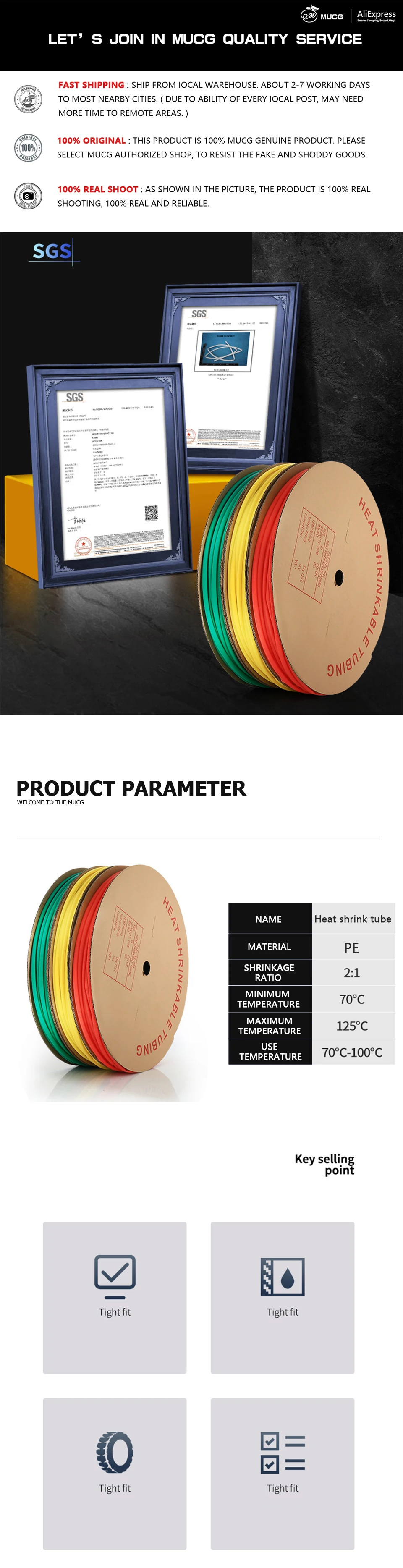 Description Picture 2 of item5M/10M Heat-shrink Tubing Heat shrink tube Wire Repair Protector Cable Connector Insulation Sleeving Black Red Termoretractil