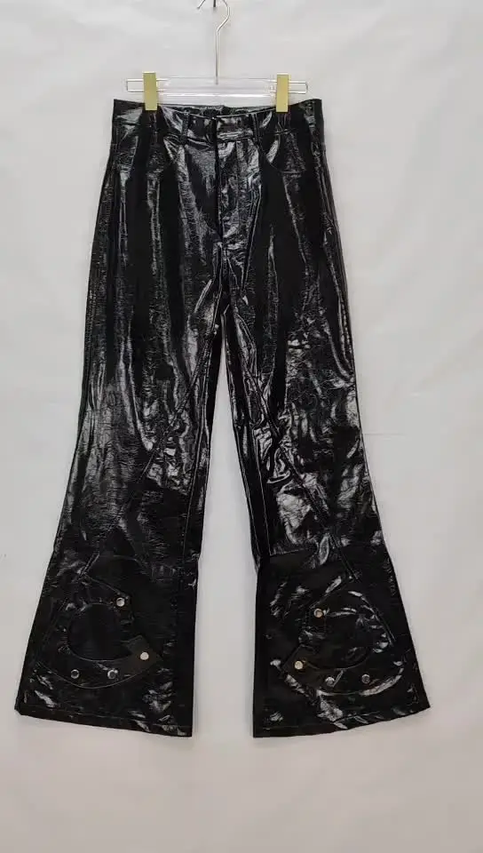 Mauroicardi Spring Autumn Cool Black Shiny Reflective Pu Leather