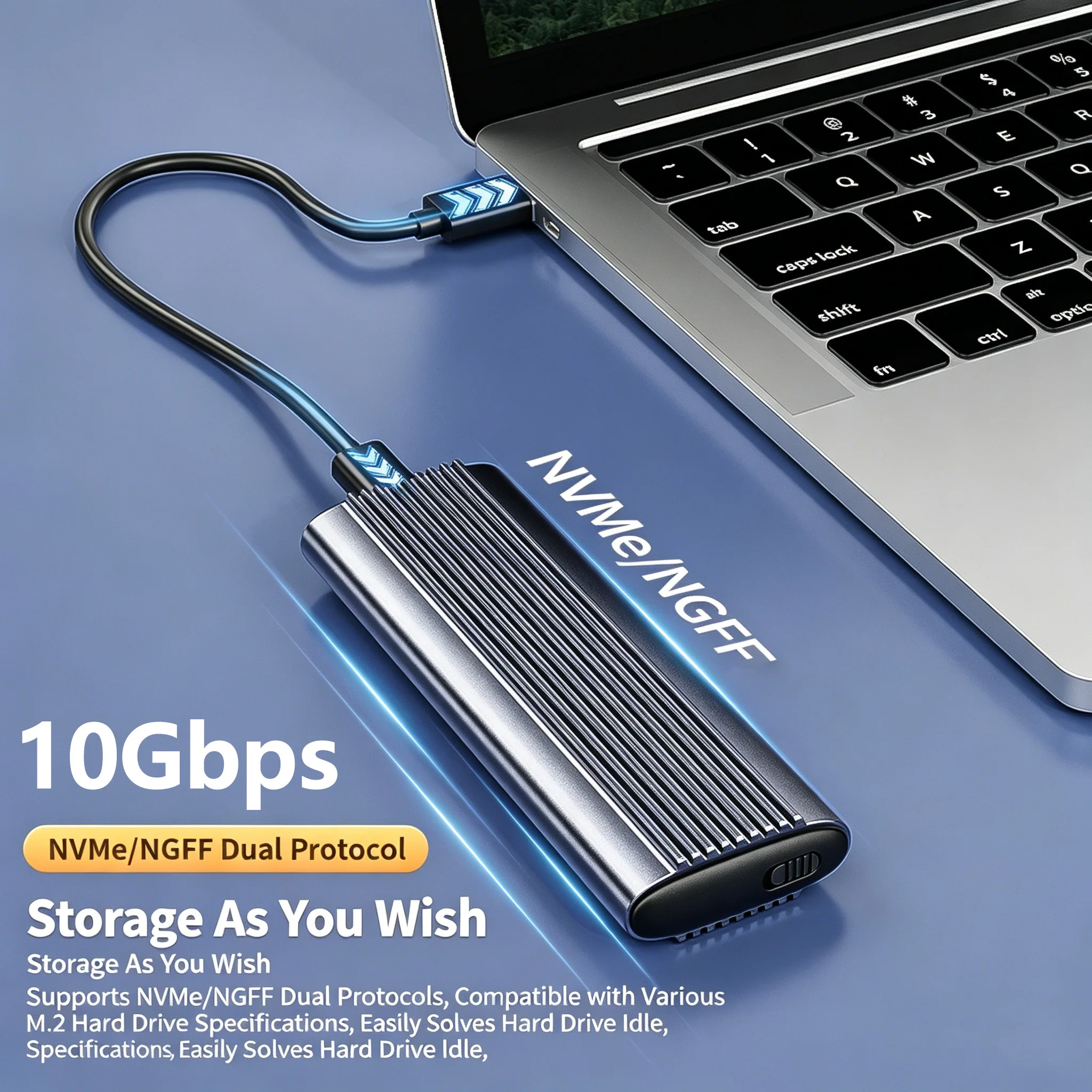 케비두메이 M.2 NVME SATA SSD 케이스 USB 3.1 Gen1 외장 하드 디스크 박스 툴리스 10Gbps 엔클로저 어댑터 (2230 2242 2260 2280 호환)