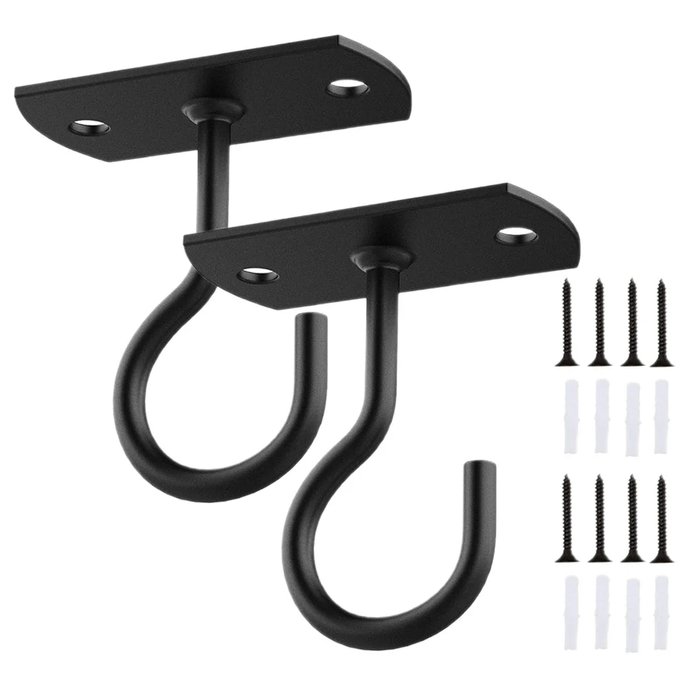 2Pcs Wall Hooks Iron Hanger Outdoor Planter Bracket Heavy Duty Plant Shelves Flower Basket Holder Clothes Rack Garden Light