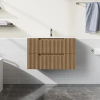 30” Wall Mounted Bathroom Vanity with Sink Floating Bathroom Cabinet Sink Combo, Soft-Close System, 2 Extra Big Drawers, Walnut 2