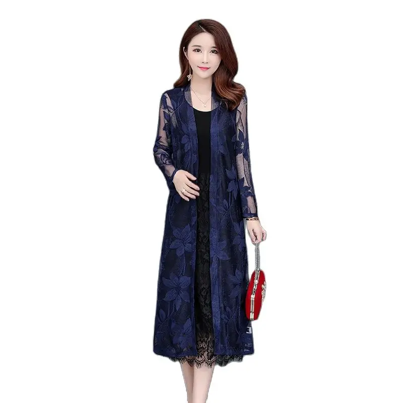 

Mother's Summer Lace Openwork Shawl Fashion Coat Women's Knee-length Sunscreen Clothing Summer Thin Cloak Outside The Cardigan