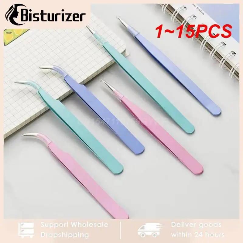 

1~15PCS set Macarons Tweezers for Scrapbooking Paper Nail Clip Stickers Straight Elbow Stainless Steel Tweezer Nail