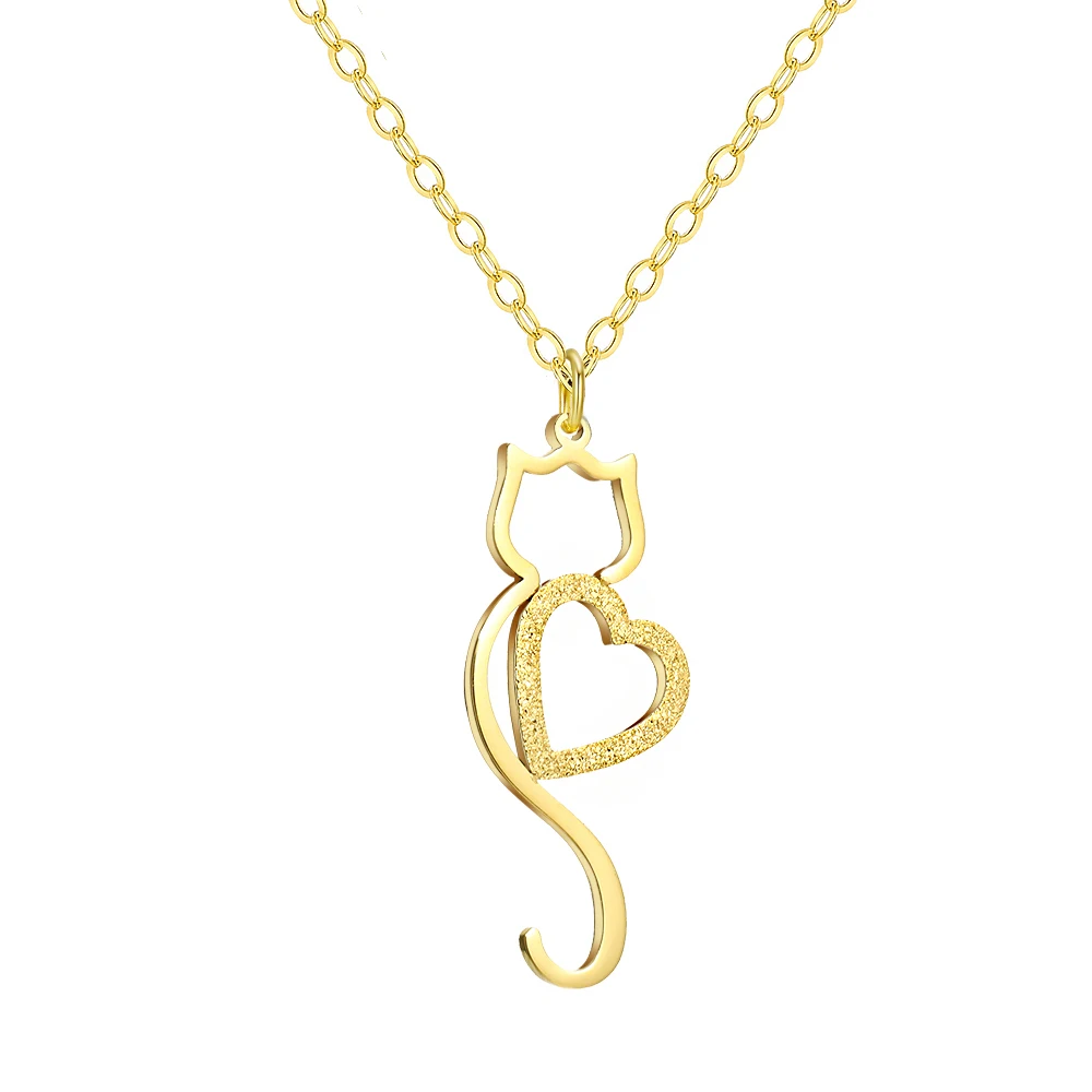 Stainless Steel Necklaces Heart Cat Cute Necklace For Women - PeticaDeals