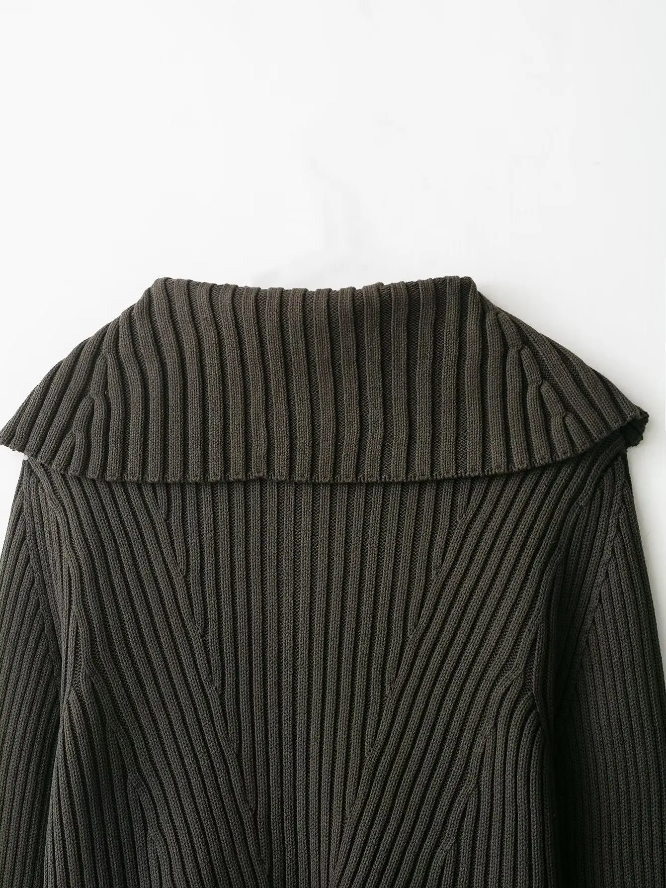 2025 Autumn Knitted Cardigan Woman Ribbed Collar Long Sleeved Slim Fit Sweaters Ladies Green Cardigans For Women Knitwears Coat