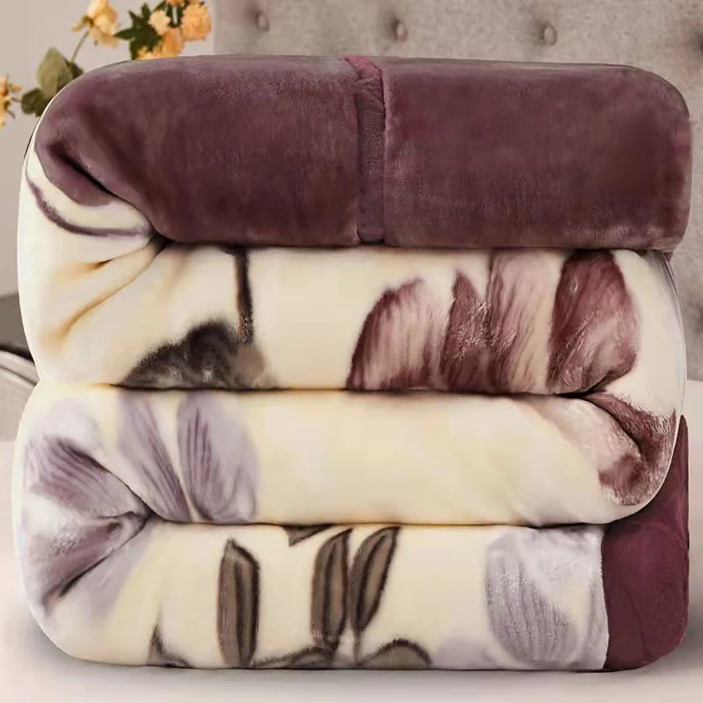 

Soft Winter Quilt Blanket For Bed Printed Raschel Mink Throw Twin Full Queen Size Double Bed Fluffy Warm Fat Thickened Blankets