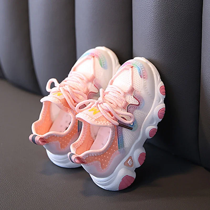 Spring Children Sport Shoes Breathable Soft Bottom Non-slip Casual Sneakers For Girls