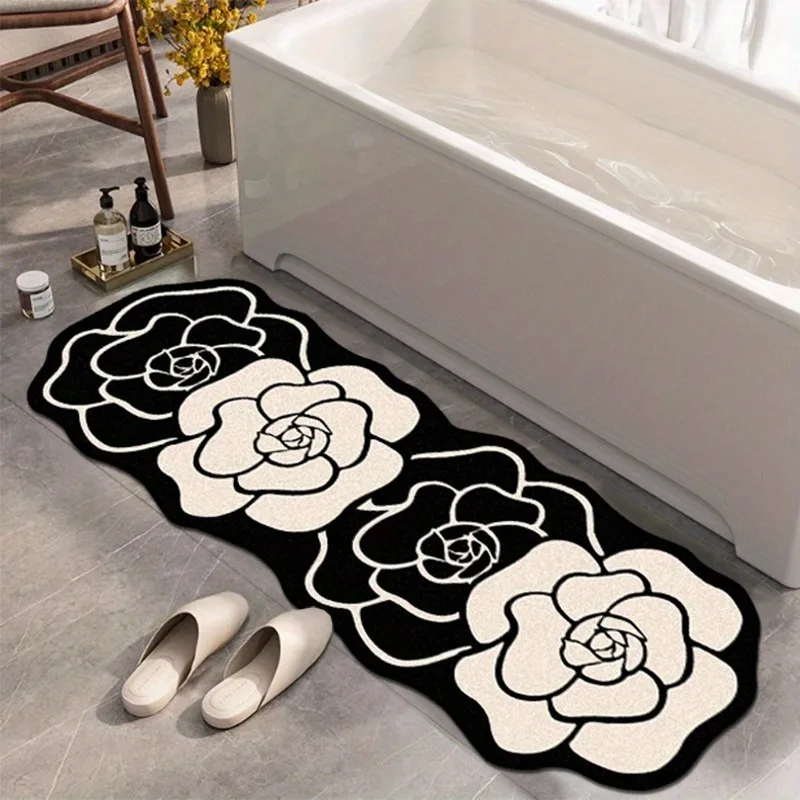 Personalized Design Camellia Flower Fluffy Carpet Bathroom Absorb Foot Mat Non-slip Floor Mat Home Decor Minimalist Bedroom Rug Floor Mat Non Slip Mat