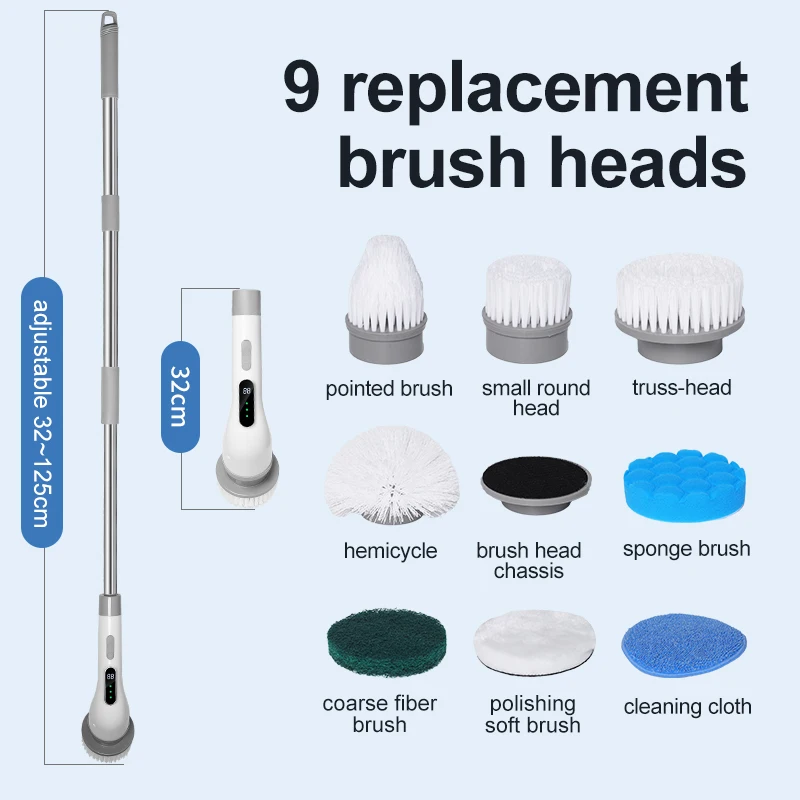 Electric Cleaning Brush 9-in-1 USB Electric Spin Cleaning Scrubber Cleaning Tools Parlour Kitchen Bathroom Cleaning Gadgets