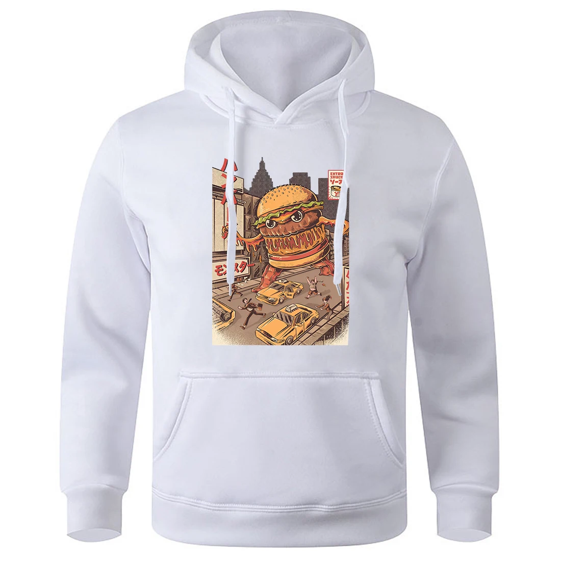 

Ukiyo E Japan Style Burgerzilla Tracksuit Hoodie Men Loose Soft Hoodies O-Neck Loose Oversized Pulloverfashion Street Sweatshirt