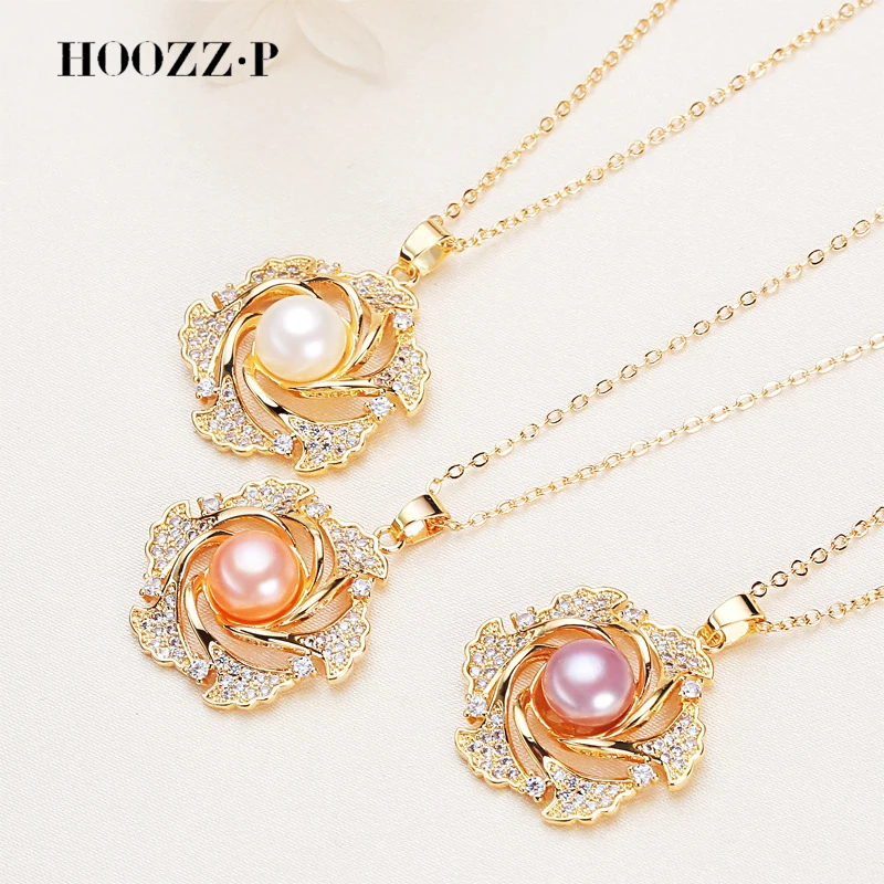 

HOOZZ.P Top Quality Pearl Necklace Pendant Natural Large White Bead Adjustable Zircon Chain For For Women Gift Gold Plated Color