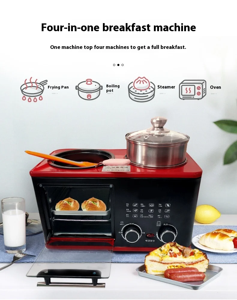 Multifunctio 4 in 1 Breakfast Machine Mini Bread Toaster Baking Oven Omelette Fry Pan Hot Pot Boiler Food Steamer home appliance 6