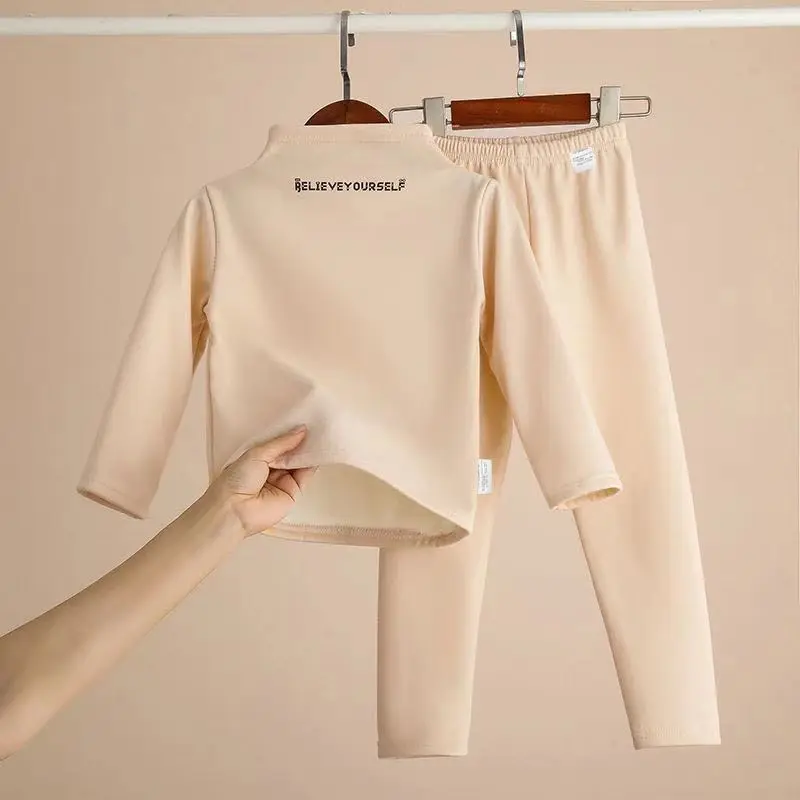New Children's Self Heating High Collar Bottoming Shirt Suit Clothes Winter Boys and Girls Warm Autumn Thermal Underwear