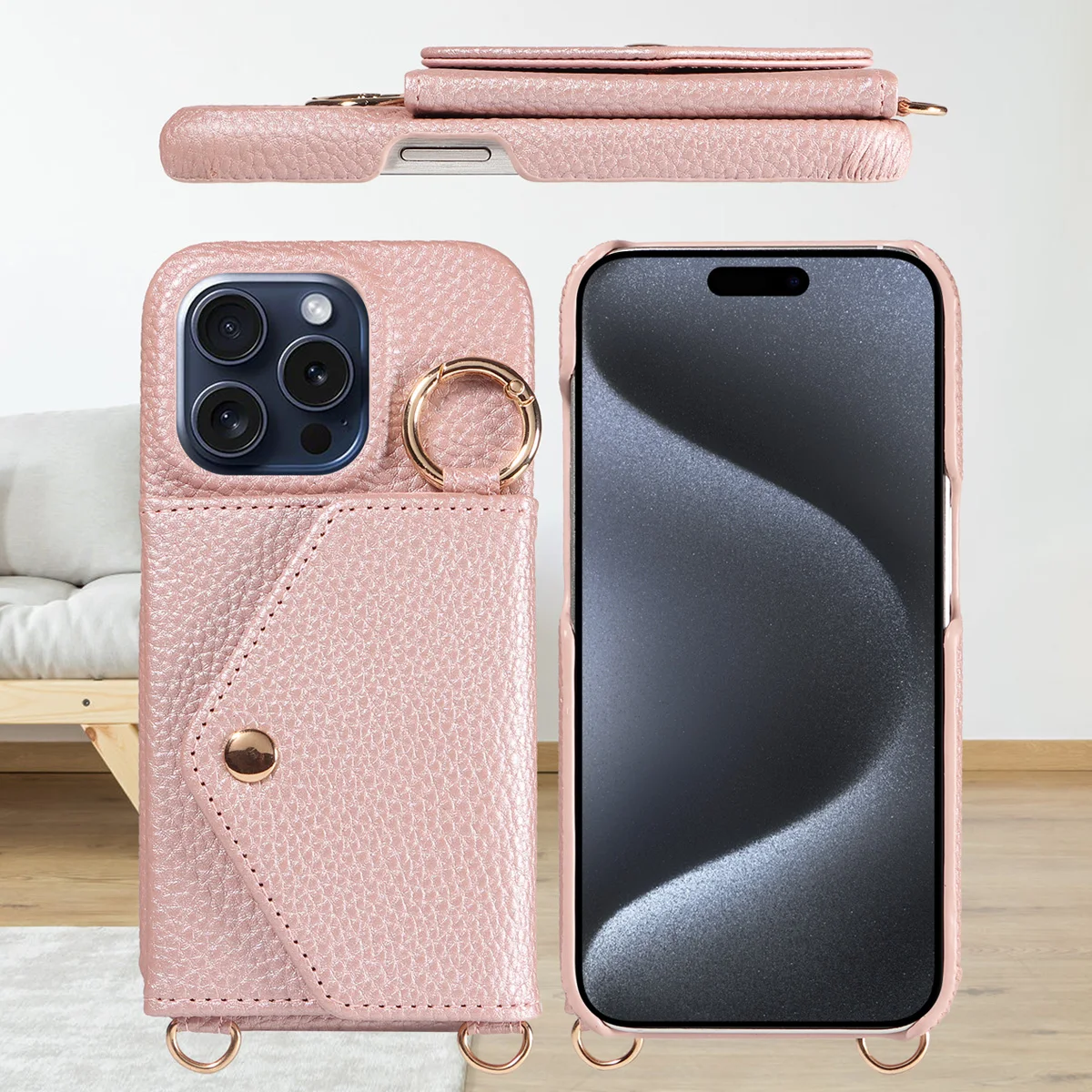 Elegant Leather Phone Case with Long Lanyard and Mirror - Anti-Drop Protection