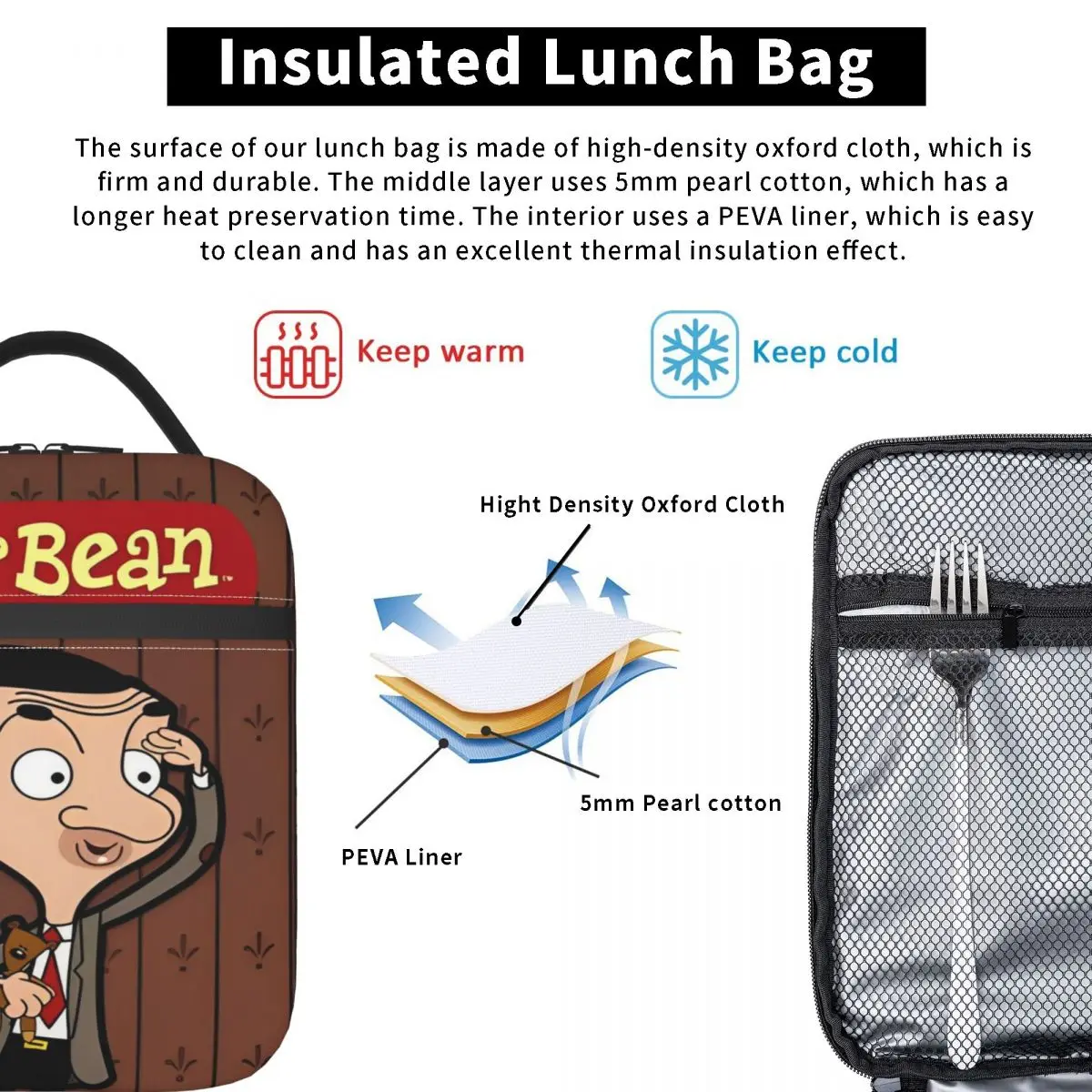 Lunch box Mr. Bean cartoon merch lunch container thermal cooler box for school lunch bag cooler bag