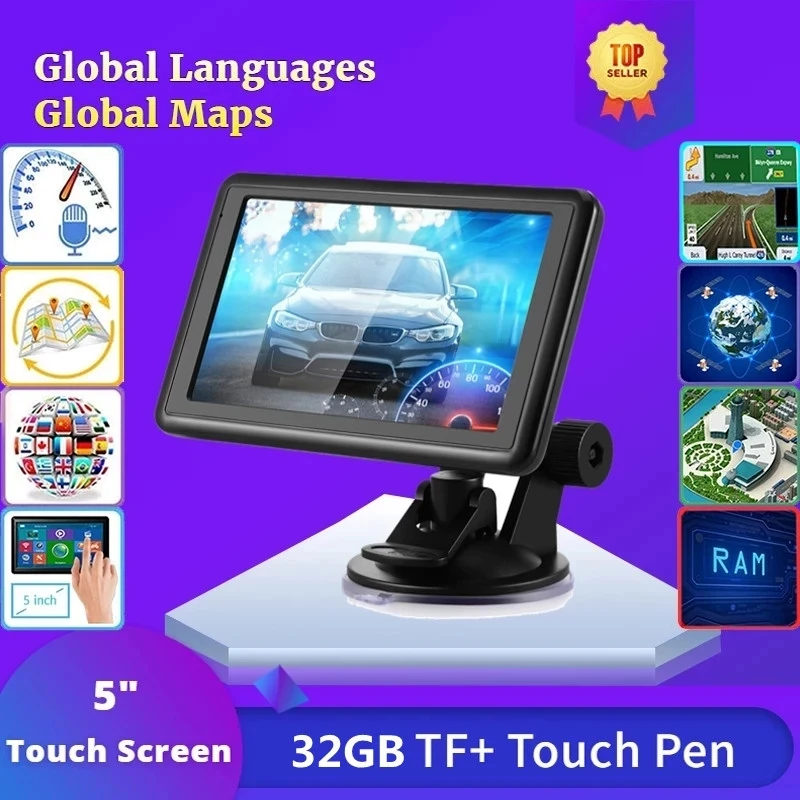 

NEW 5 Inch HD FM Car GPS Navigation Latest Europe Map Sat Nav Ruck GPS Navigators Automobile With Alarm Notice Global Languages