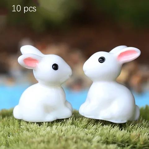 

10 Mini Bunny Crafts Resin Figurines Home Decoration Cute Rabbit Accessories Easter Decoration Pcs