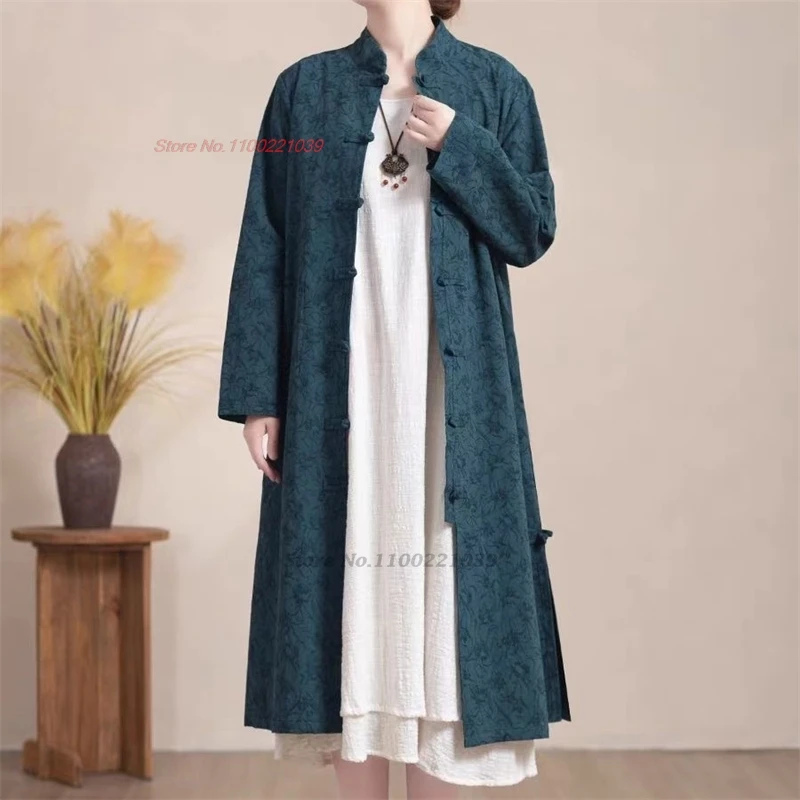 chinese vintage hanfu tops women national cotton linen jacquard jacket traditional feminino streetwear folk coat cardigan