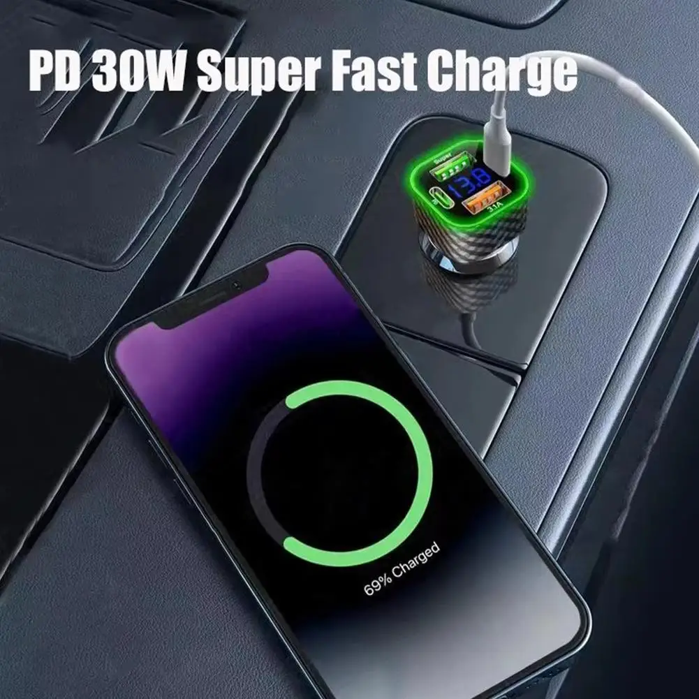 Caricatore per telefono per auto USB C da 380 W Caricatore USB doppio PD con display di tensione Adattatore di ricarica super veloce per IPhone Oppo - Image 4