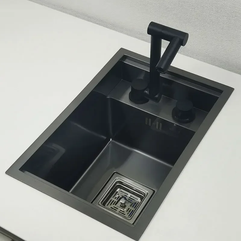 Hidden black Kitchen sink Single bowl Bar Small Size sink Stainless Steel Balcony sink Concealed black kitchen Bar 3