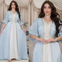Muslim Women Luxury Abaya Set Rhinestones Shiny Satin 3 Piece Dress Middle Eastern Fashion