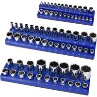 Blue Magnetic Sockets Storage Rack 1/4In 3/8In 1/2In Plastic Socket Display Holder Kit Professional Metric Tools Organizer 2