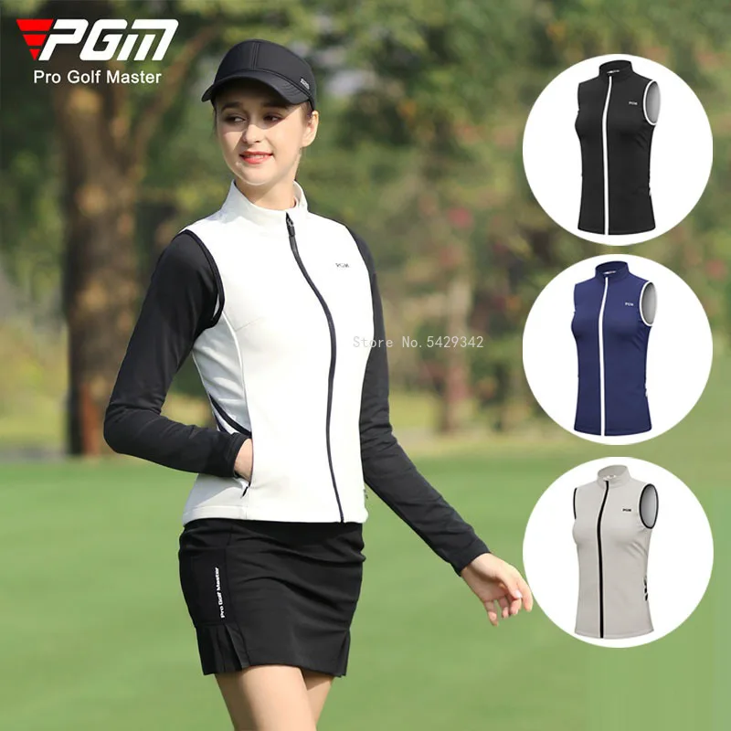Pgm Women Golf Vest Windproof Sleeveless Golf Jacket Ladies Winter Grips Coat Full Zipper Slim Jacket Vest Waistcoat 4 Colors