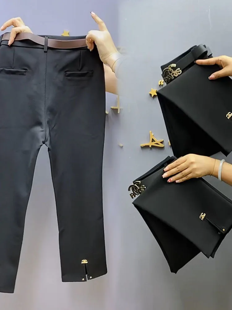 

Женские шаровары с высокой талией, винтажные Черные Мешковатые брюки-карандаш до щиколотки, повседневные офисные брюки, новинка 2024