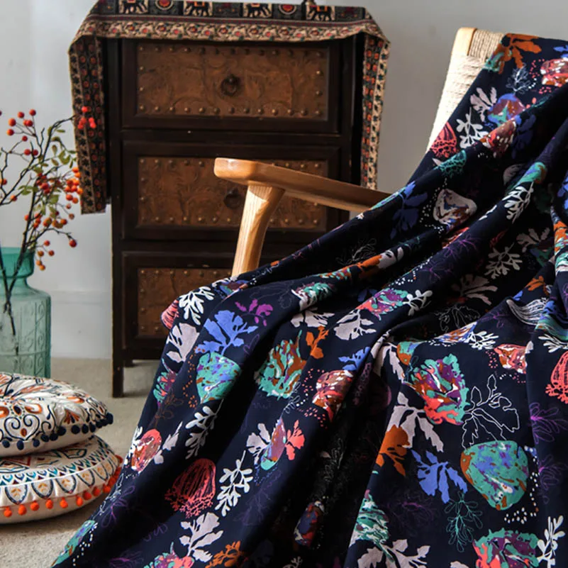Tissu Coton Lin Imprimé Ethnique Bohème - 1 Mètre, Motif Chinois Vintage