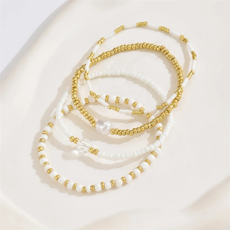 Fashion Handmade Multilayer Stacked Bracelets Set for Women Elegant Imitation Pearls Braided Beads Chain Bracelets Party Jewelry - 4