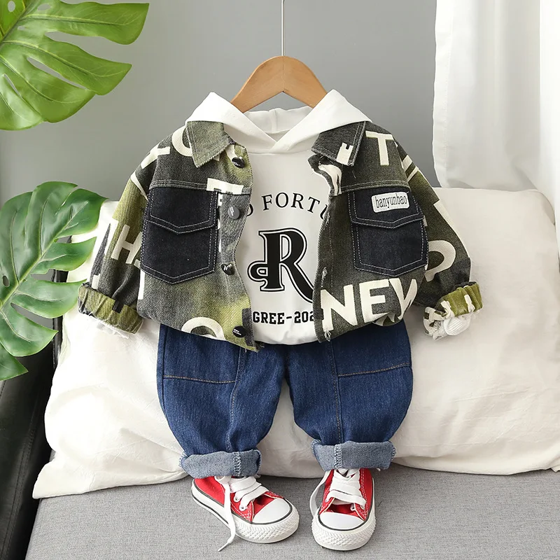 Kids Clothes Baby Boy Cotton Clothes Spring Autumn 3Piece Cowboy Trousers Long Sleeve Coat Leisure Sports Denim Suit