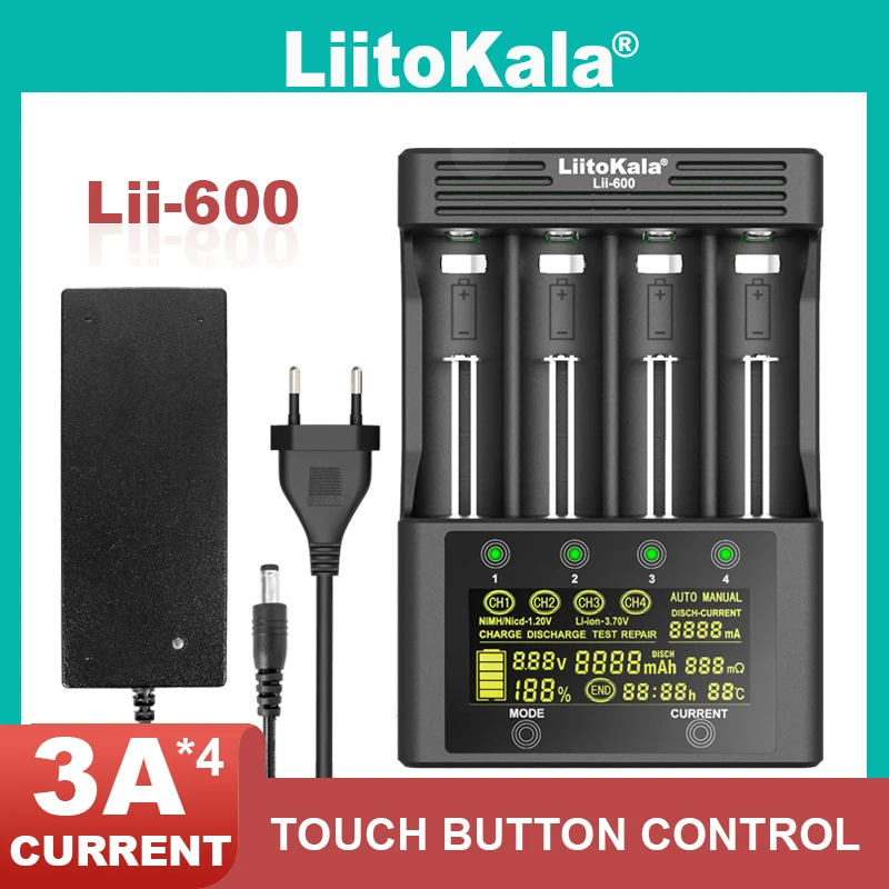 battery charger Liitokala Lii-500 lii-600 LCD Charging 18650 3.7V 18350 18500 16340 25500 14500 26650 1.2V AA AAA NiMH Battery