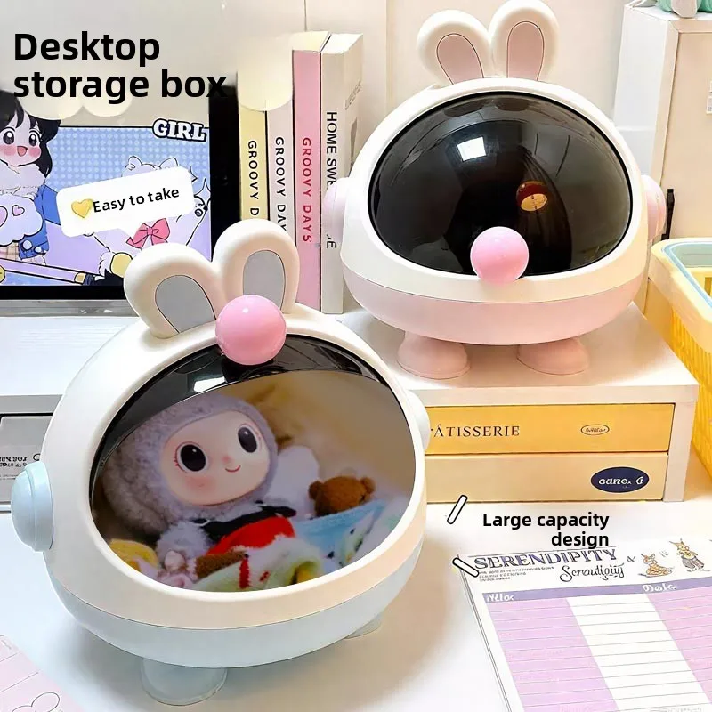 Cute Bunny Doll Bed Baby Storage Box with Mat for Labubu Space Module Doll Sleep Cradle Cart Dolls Bed Furniture Accessories