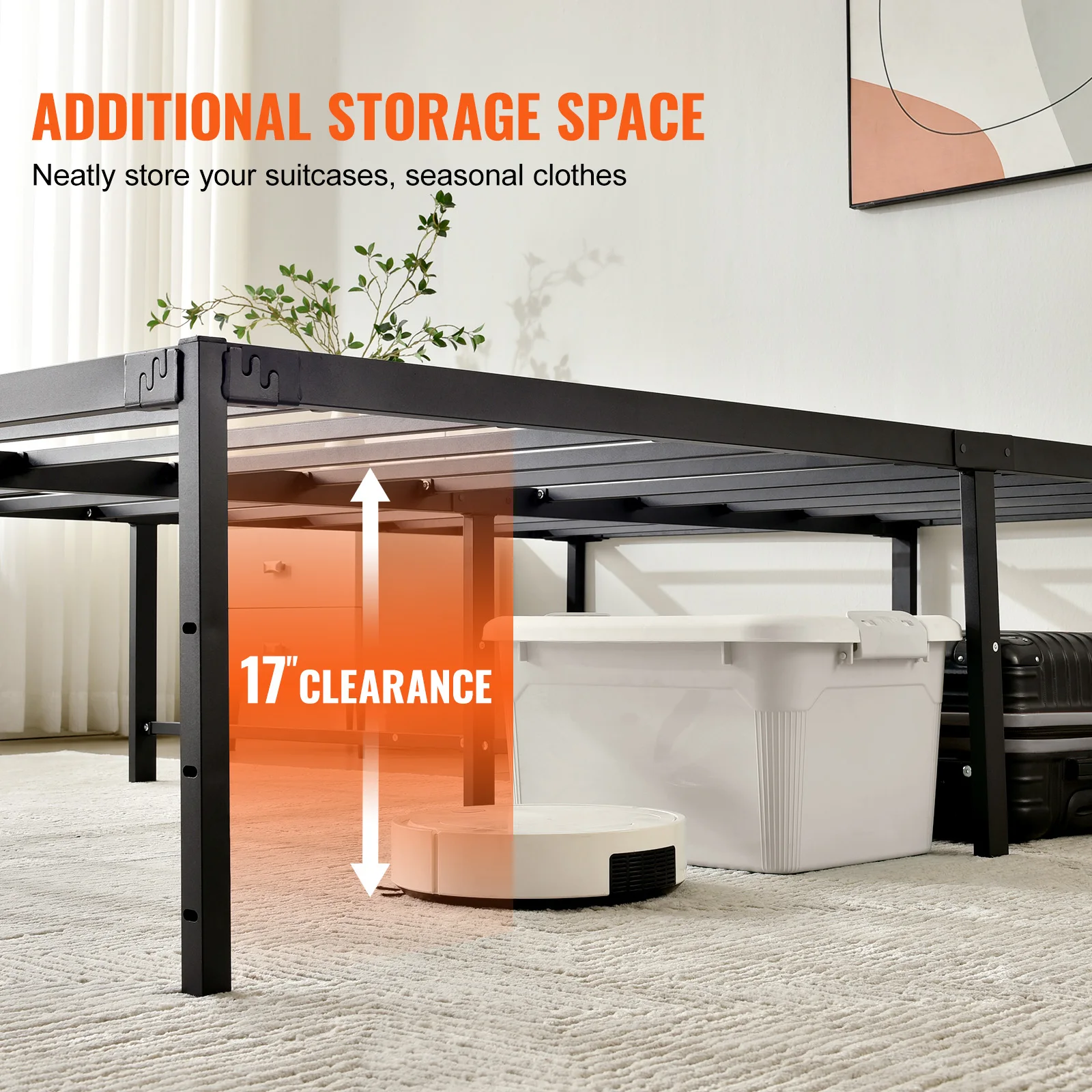 VEVOR 18 Inch Full Metal Bed Frame Platform No Box Spring Needed 1500 lbs Loading Capacity Embedded Heavy Easy For Household 5