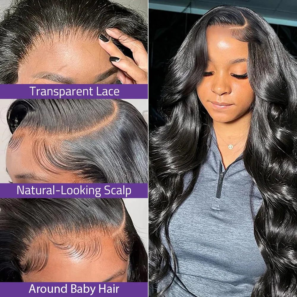 30 38 Inch Body Wave 13x6 HD Lace Frontal Wig Brazilian 13x4 Transparent Lace Front 100% Human Hair Wigs For Women Pre Plucked view 2