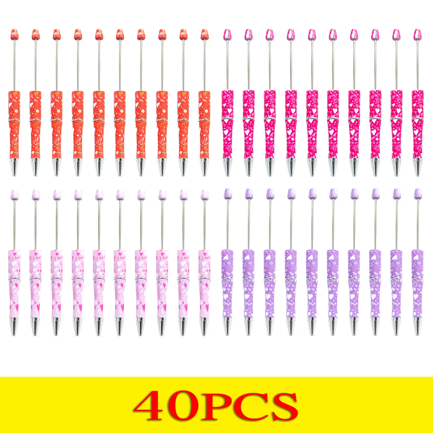 

40Pcs Love Beaded Ballpoint Pen Plastic Beadable Pens DIY Gift Pen School Office Accessories Stationery Pen Office Supplies