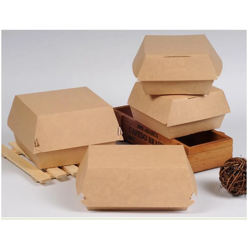 Customized productcustom LOGO Recyclable Kraft paper hamburger packaging box cheap burger box