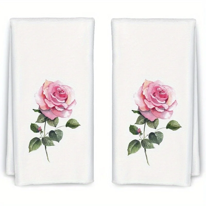 2 pieces pink rose microfiber hand towels shells corals absorbent kitchen dishwashing towels cooking