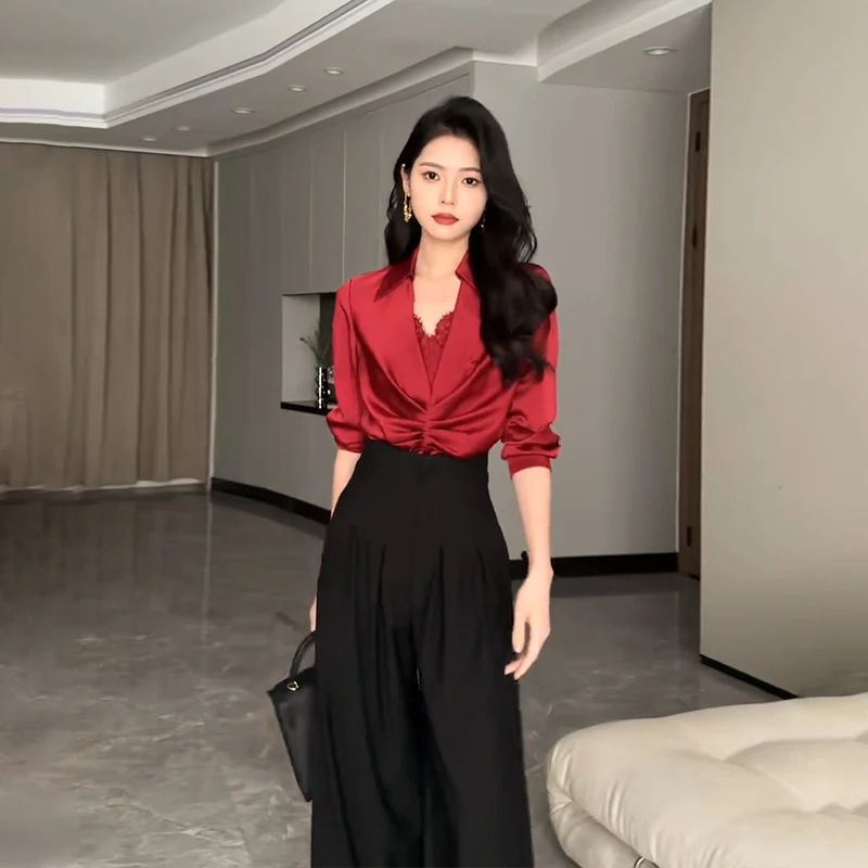 2024 Ultra High Waist Wide Leg Pants Straight Drooping Spring and Summer All-Match Trousers Thick Suit Pants Mop Pants 2