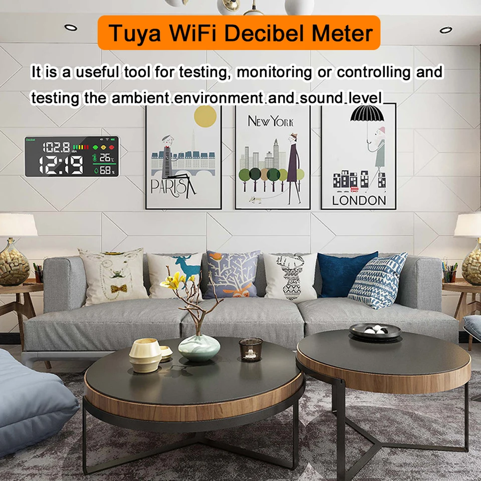 4 で 1 Tuya WiFi ノイズデシベルメーター温度計湿度計目覚まし時計 11