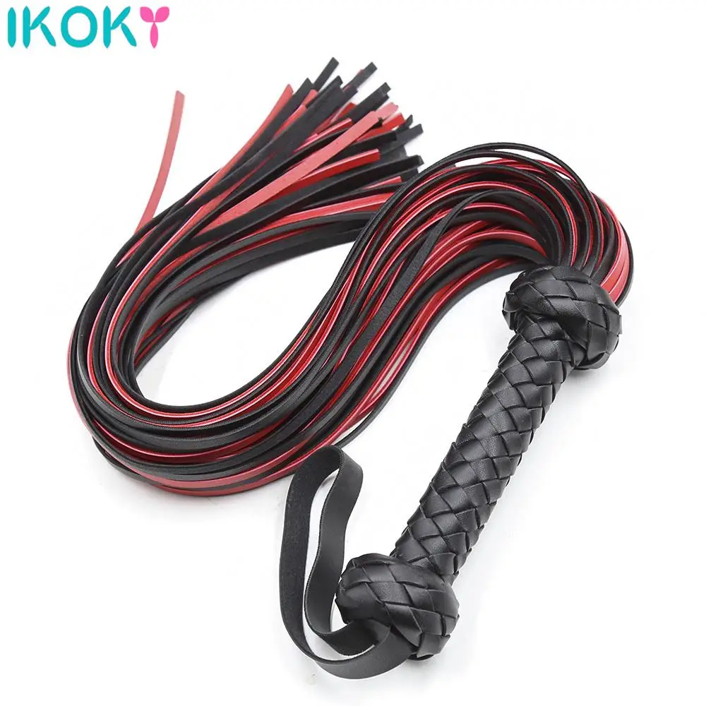 Sex Toys Erotic Sex Toy Sex Party Toys Sex Bondage Toys Fetish Black&Red PU Leather Whip Flogger Handle Spanking Paddle Knout Flirt SM Adult Game Erotic Sex Toys for Women Couples