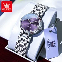 OLEVS Brand Fashion Purple Quartz Watches for Women Stainless Steel Waterproof Calendar Luxury Diamond Watch Womens Dress Watch 1