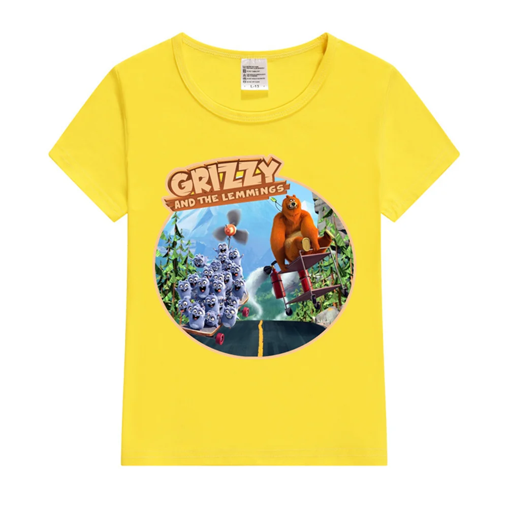 2024 New grizzy and the lemmings Kids T-Shirt Cartoon Print Kids T-Shirts Children Girls Tops Clothes 5