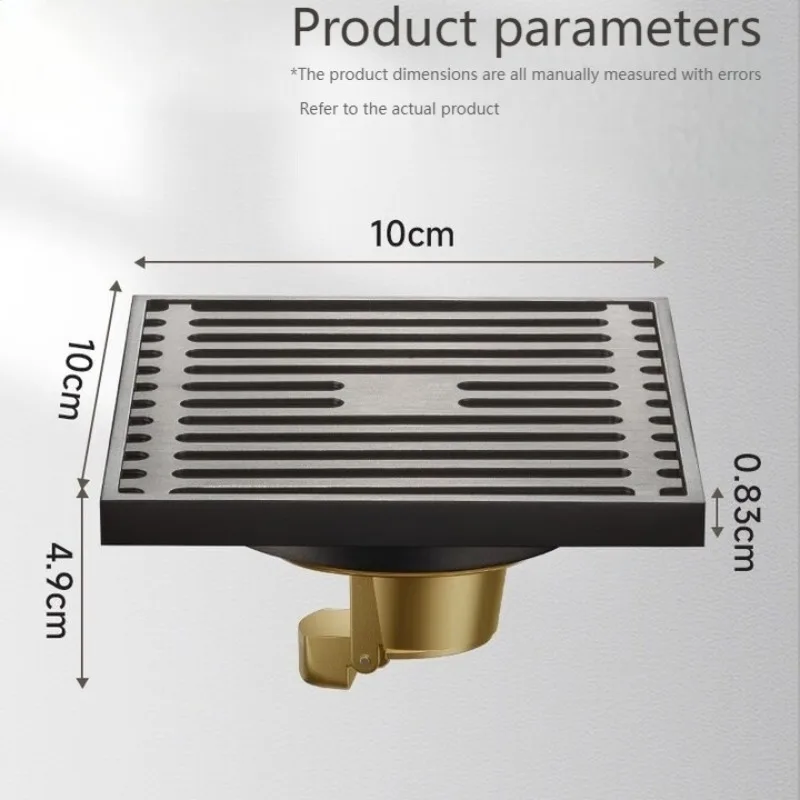 10x10cmBrass Odor Proof Square Floor Drain Bathroom Toilet Large Displacement Floor Drain Bathroom Hardware Accessories for Home